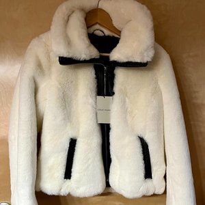 Cole Haan Women's Plush Faux Fur Moto Jacket Sz S
